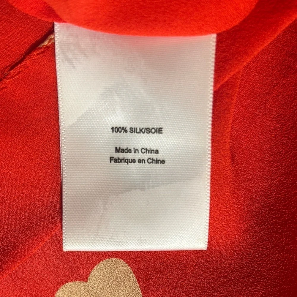 Tory Burch 100% Silk Top VNeck Red Bowtie Accent Valentines Day NWOT